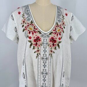 new Johnny Was Embroidered Linen Tunic Medium | Boho Floral Linen Top